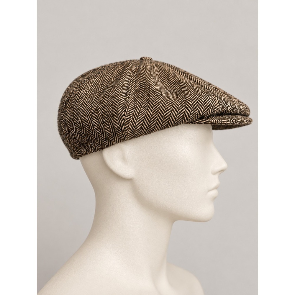 Brixton Brood Snap Cap Brown Herringbone Newsboy Applejack Hat Mens Large 7 1/2